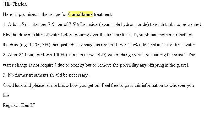 Dosing Levamisole for Camallanus and other Intestinal Worms in Koi